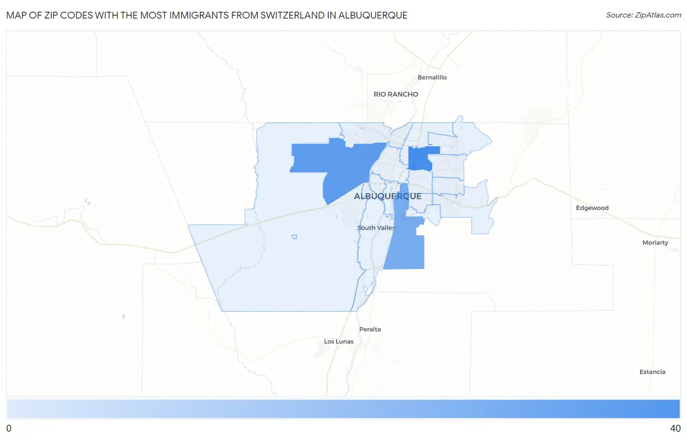 Zip Codes with the Most Immigrants from Switzerland in Albuquerque Map