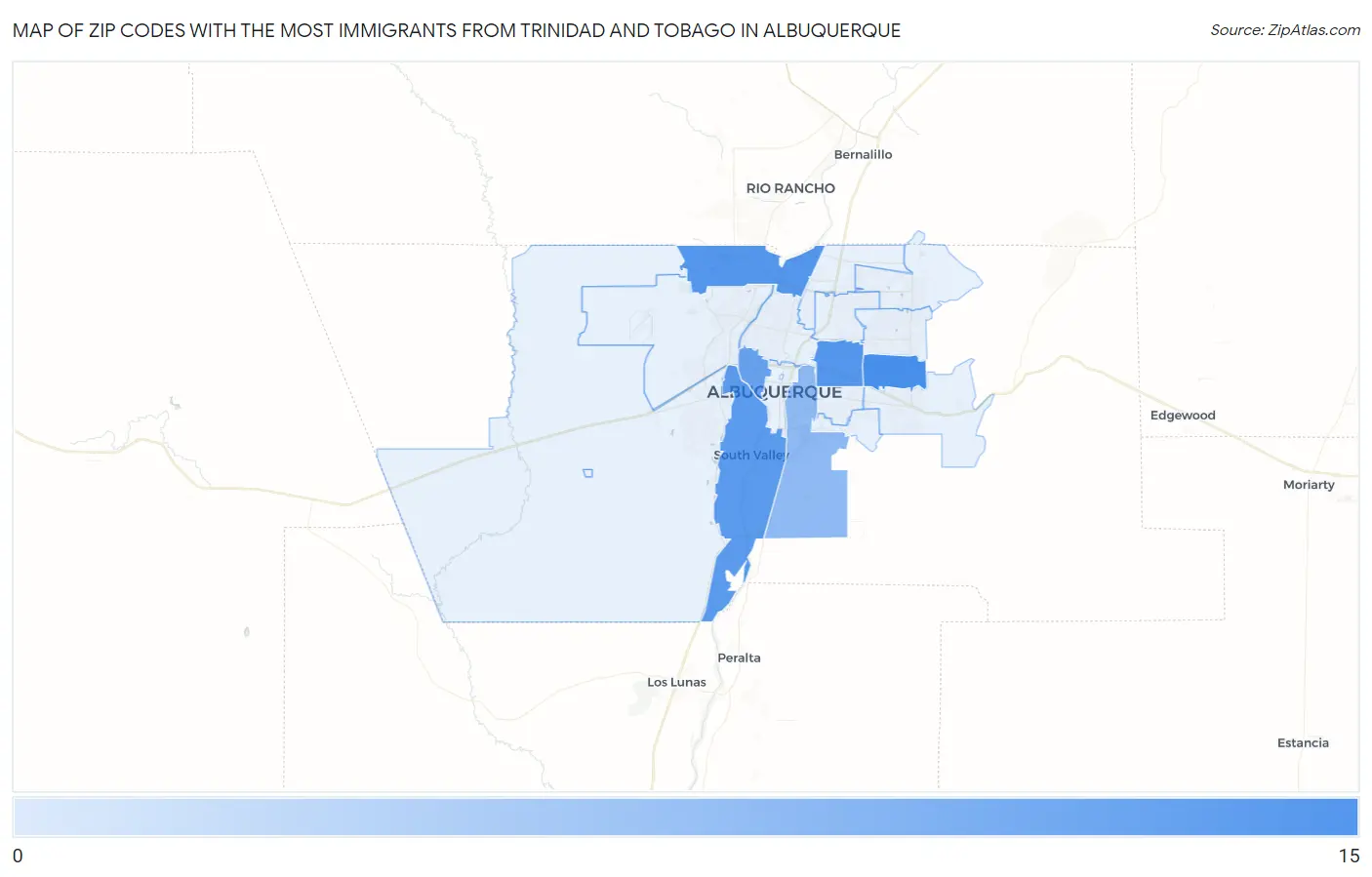 Zip Codes with the Most Immigrants from Trinidad and Tobago in Albuquerque Map