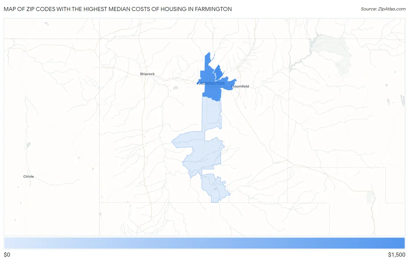 Zip Codes with the Highest Median Costs of Housing in Farmington Map