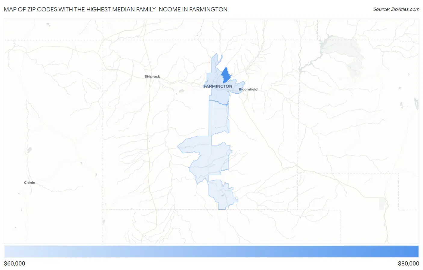 Zip Codes with the Highest Median Family Income in Farmington Map