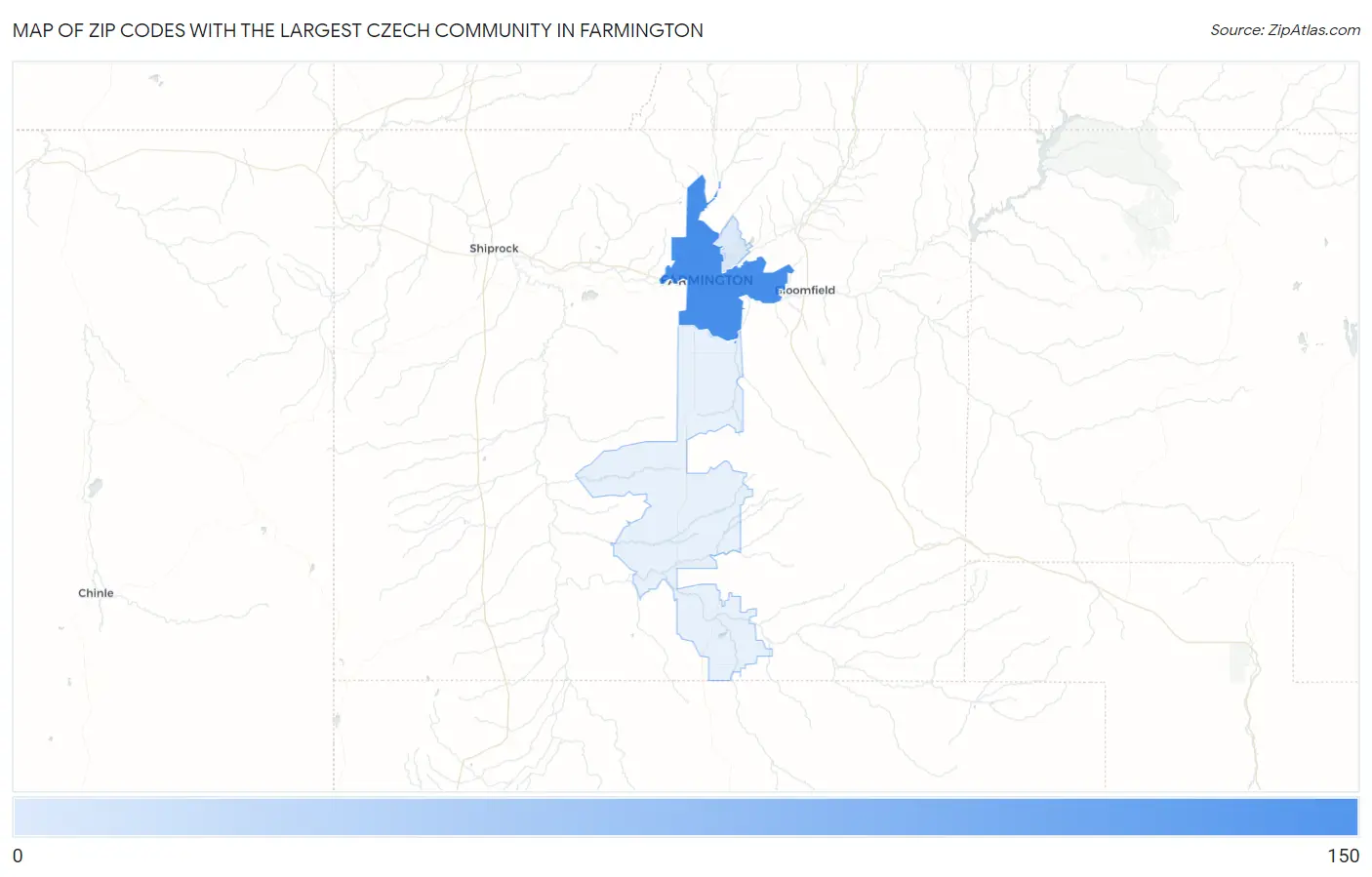 Zip Codes with the Largest Czech Community in Farmington Map