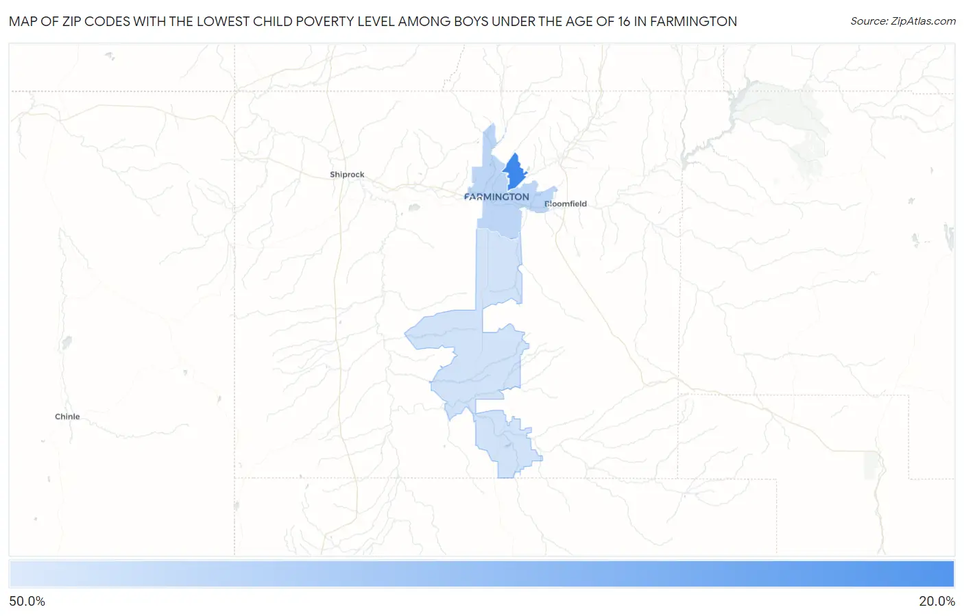 Zip Codes with the Lowest Child Poverty Level Among Boys Under the Age of 16 in Farmington Map