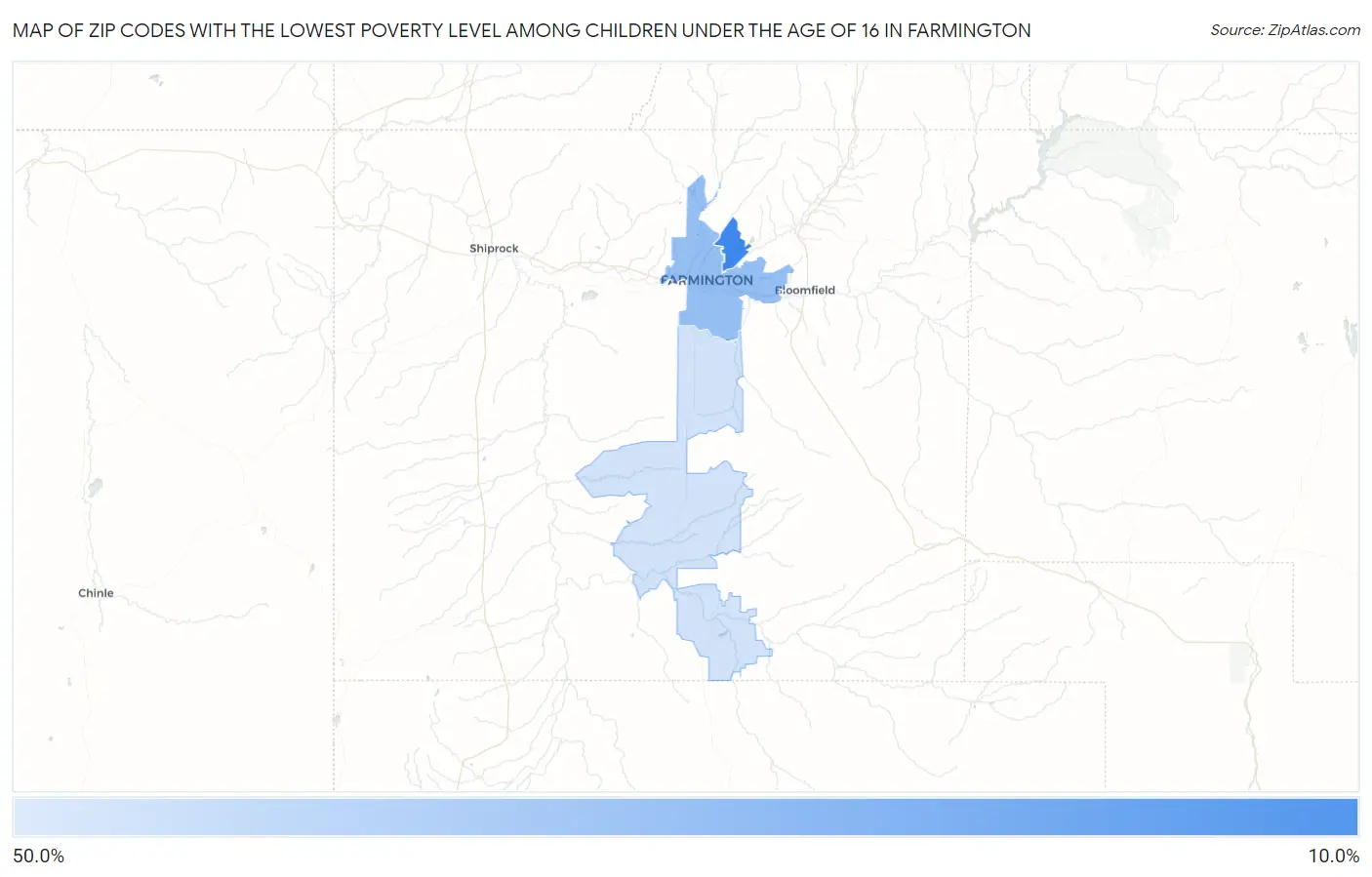 Zip Codes with the Lowest Poverty Level Among Children Under the Age of 16 in Farmington Map