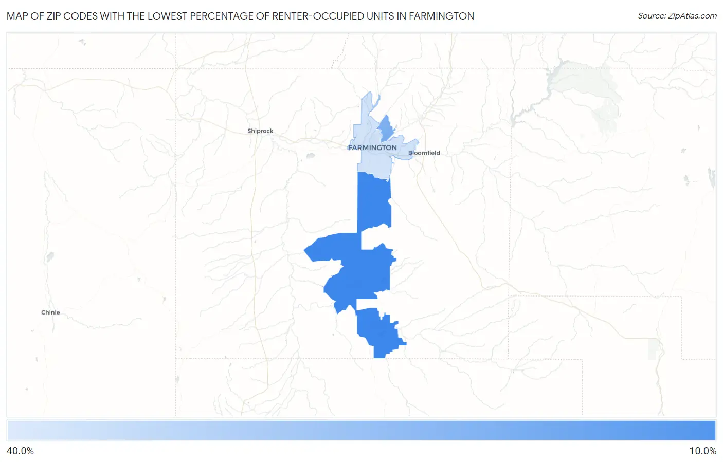 Zip Codes with the Lowest Percentage of Renter-Occupied Units in Farmington Map