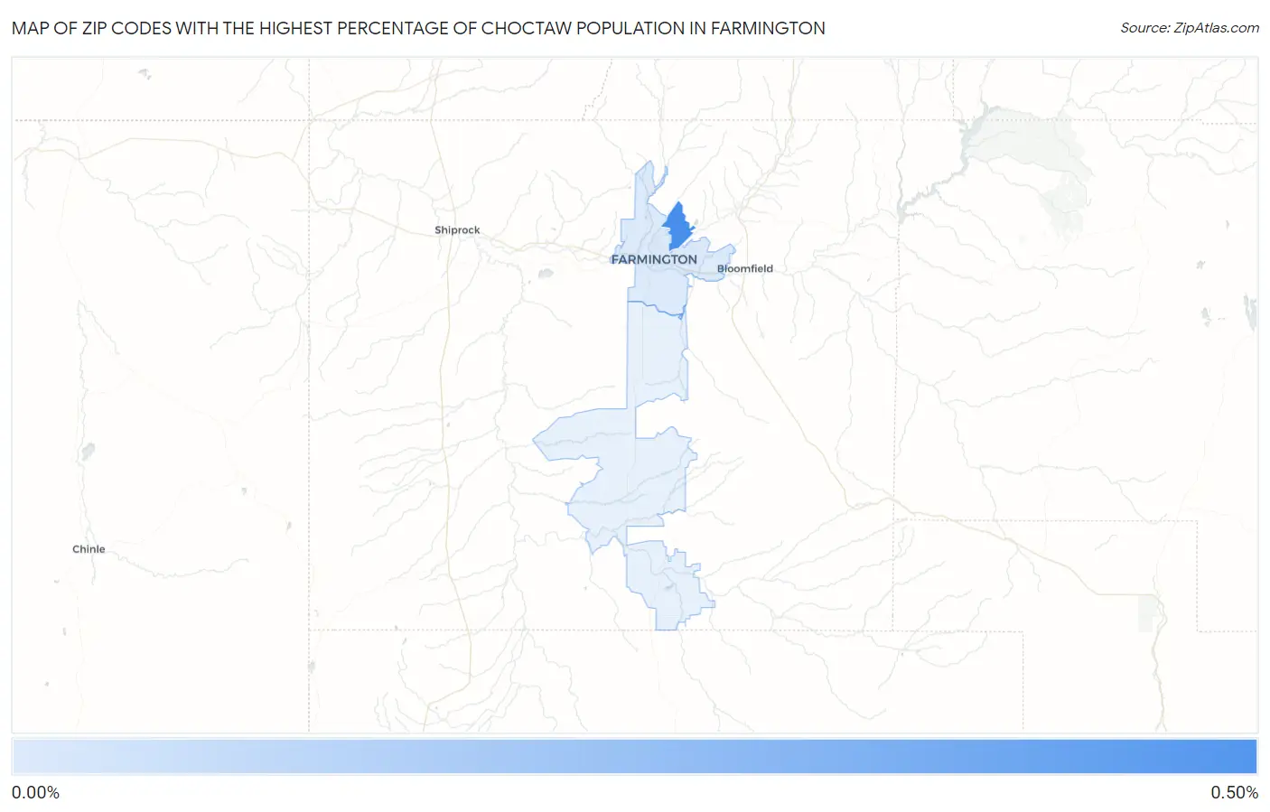 Zip Codes with the Highest Percentage of Choctaw Population in Farmington Map