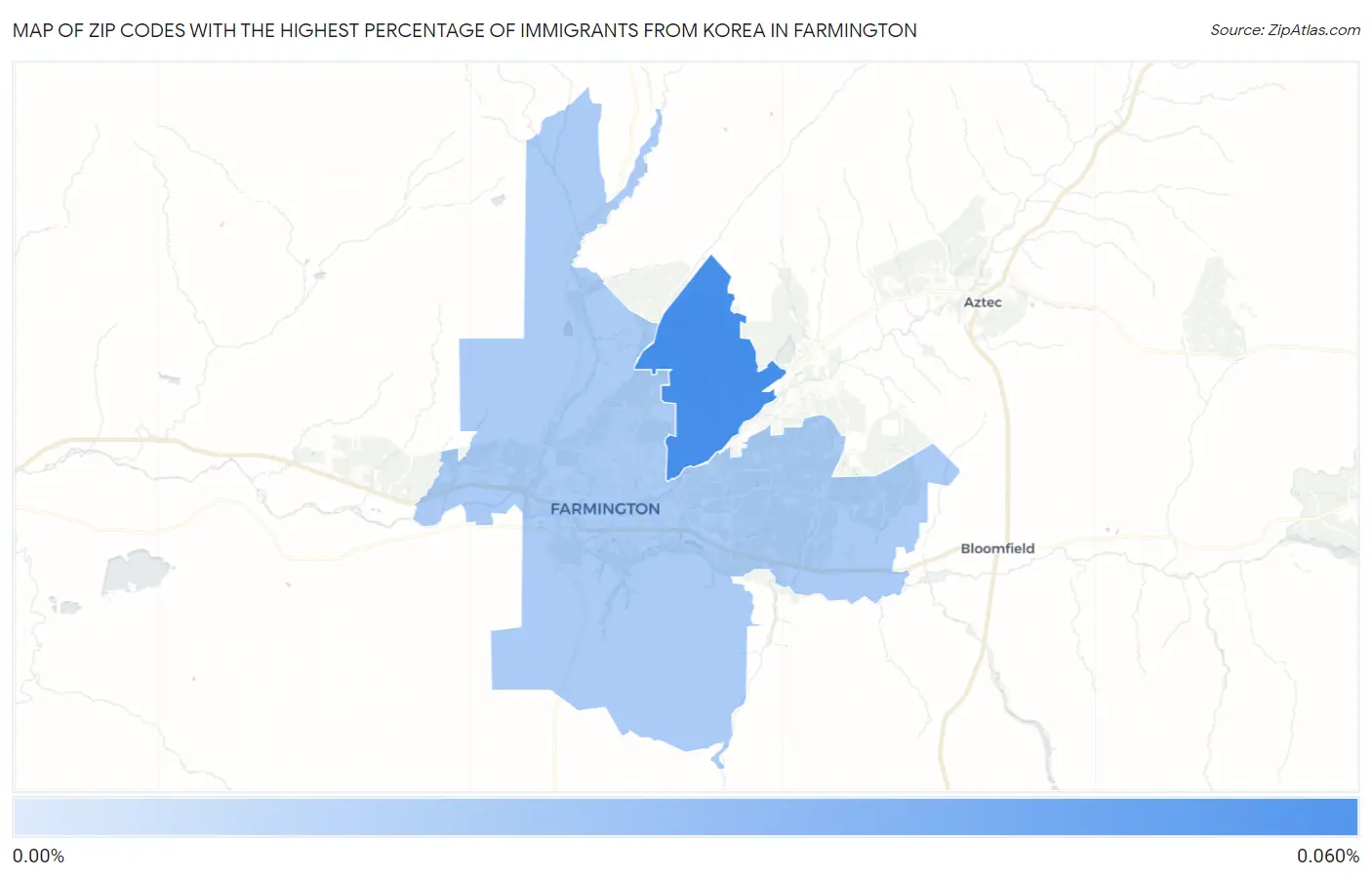 Zip Codes with the Highest Percentage of Immigrants from Korea in Farmington Map
