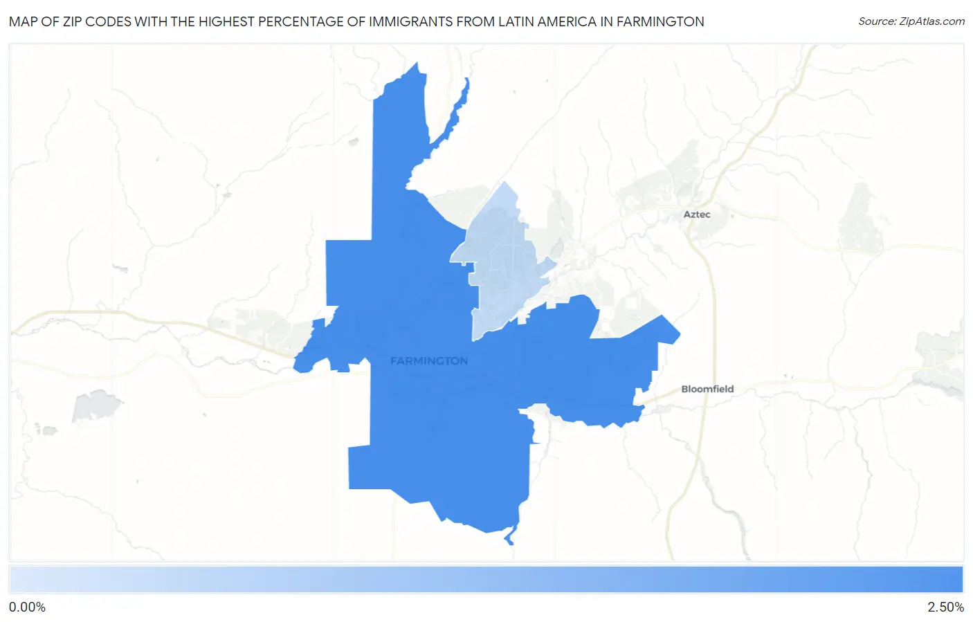 Zip Codes with the Highest Percentage of Immigrants from Latin America in Farmington Map