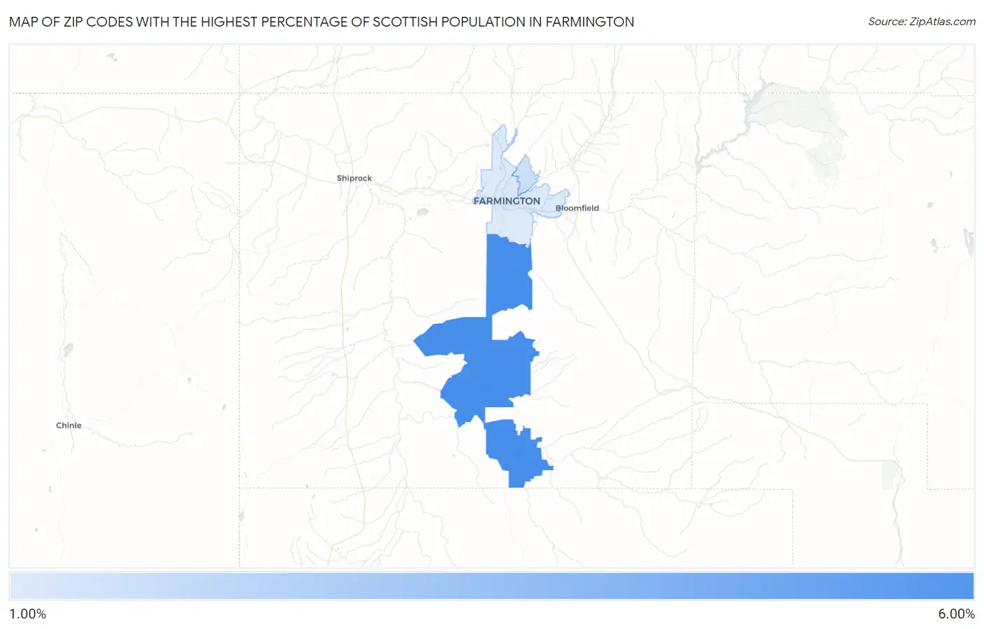 Zip Codes with the Highest Percentage of Scottish Population in Farmington Map