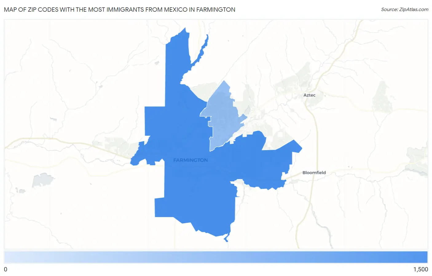 Zip Codes with the Most Immigrants from Mexico in Farmington Map