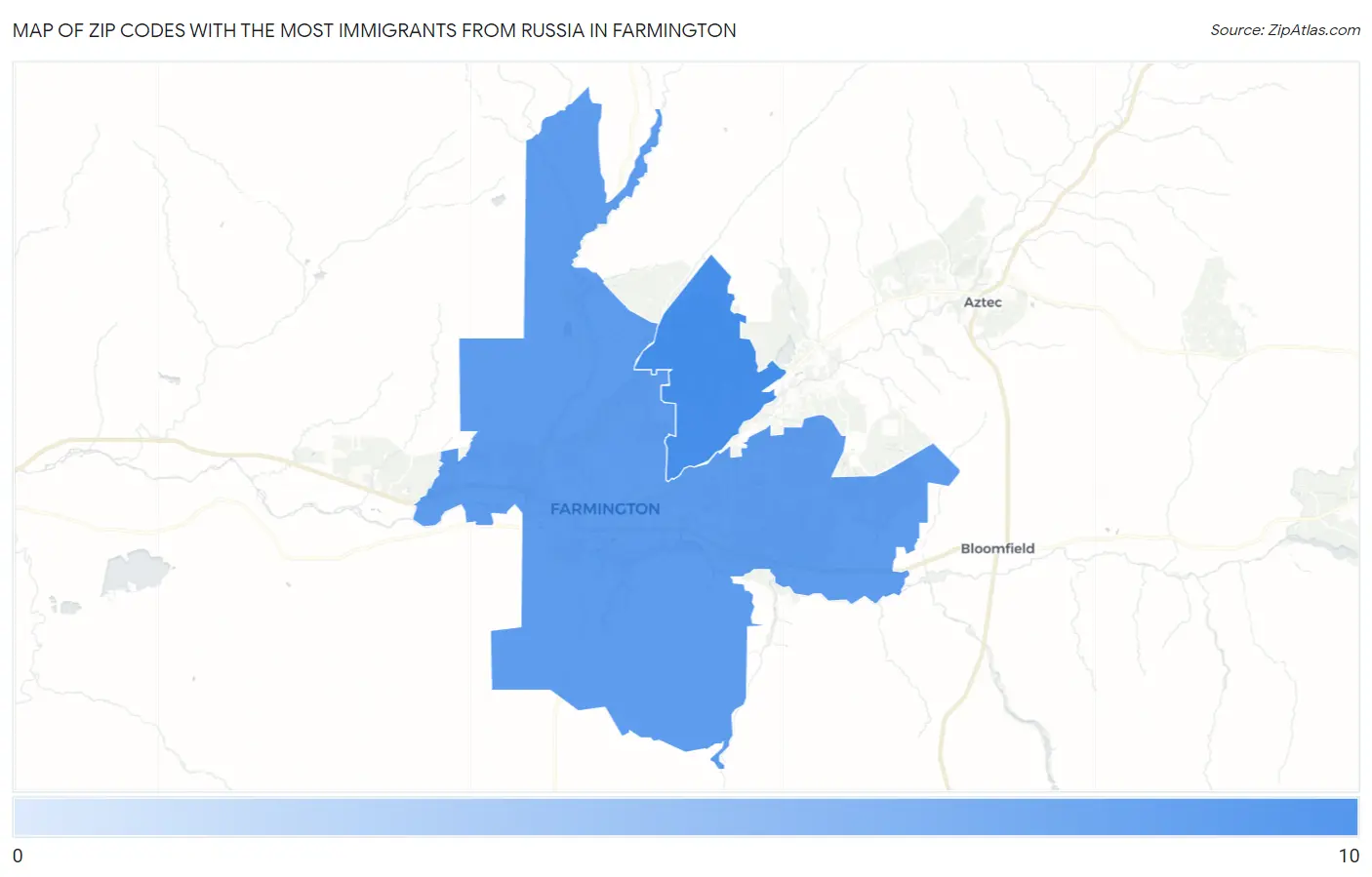 Zip Codes with the Most Immigrants from Russia in Farmington Map