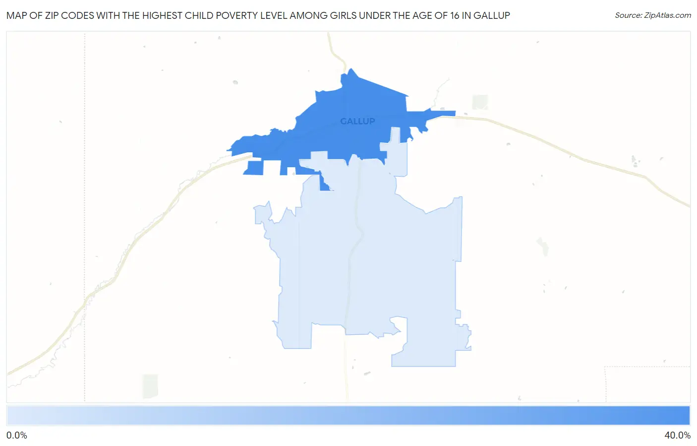 Zip Codes with the Highest Child Poverty Level Among Girls Under the Age of 16 in Gallup Map