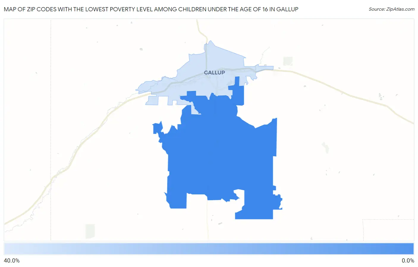 Zip Codes with the Lowest Poverty Level Among Children Under the Age of 16 in Gallup Map