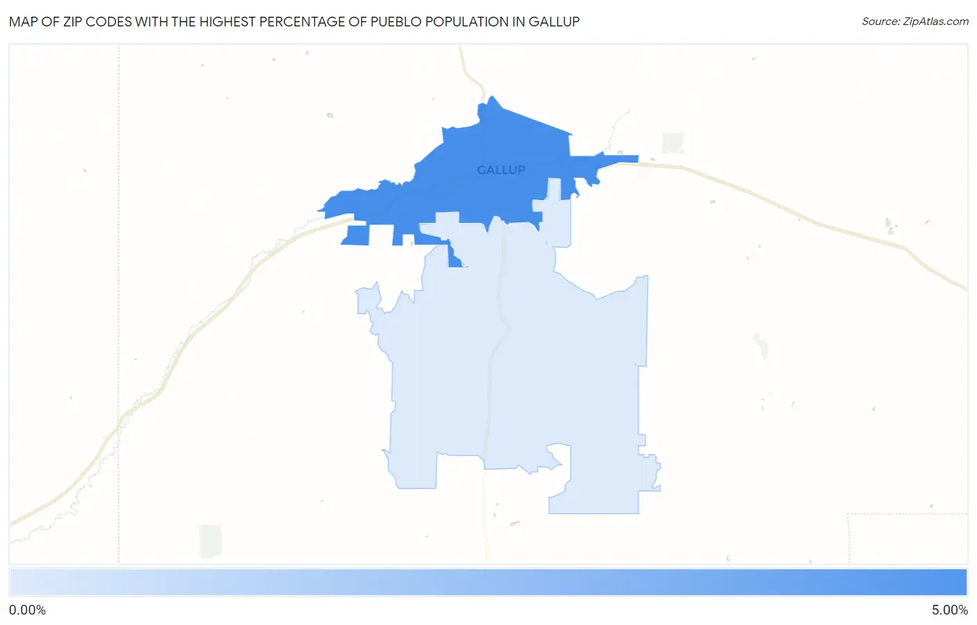 Zip Codes with the Highest Percentage of Pueblo Population in Gallup Map