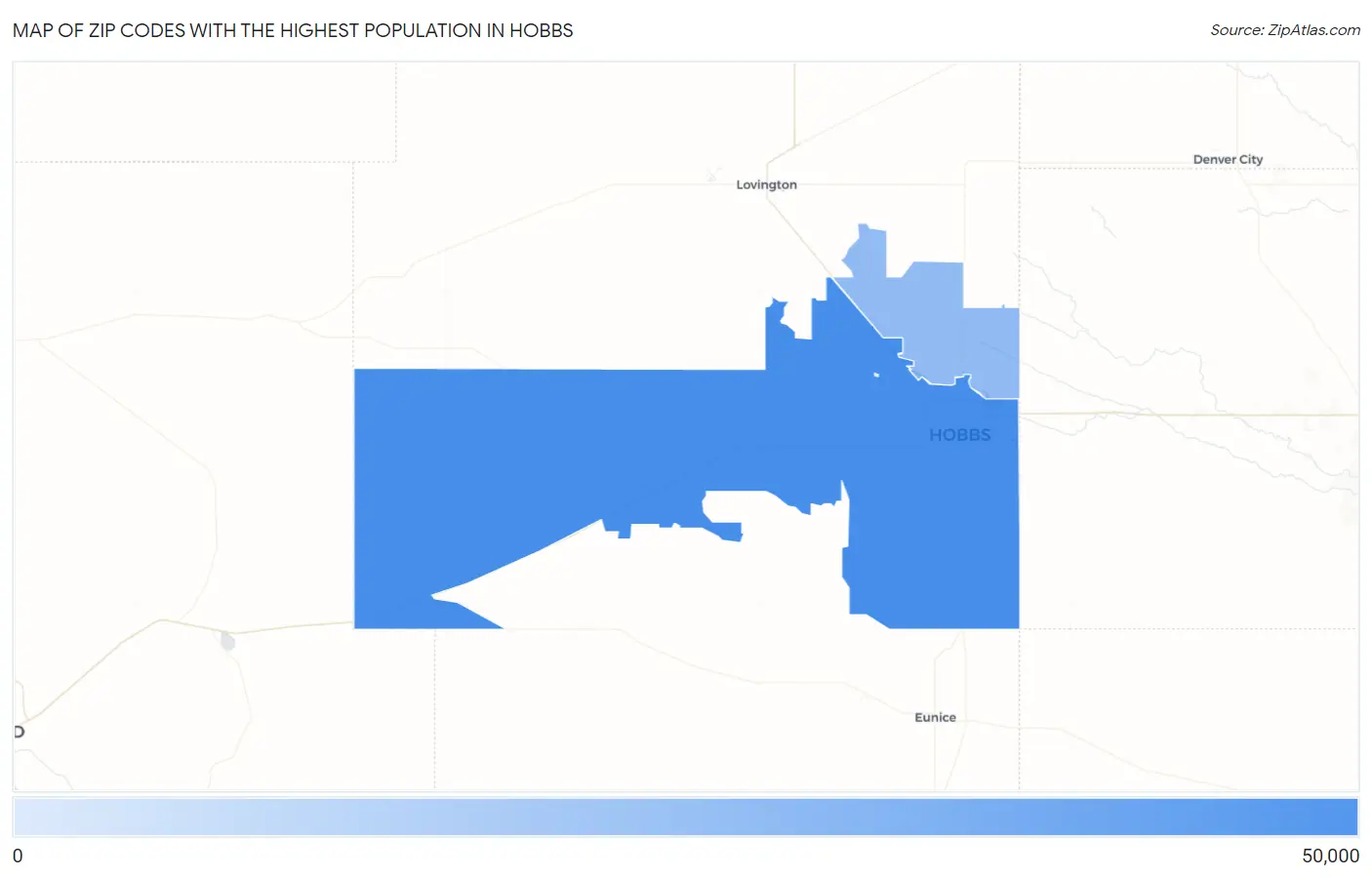 Zip Codes with the Highest Population in Hobbs Map
