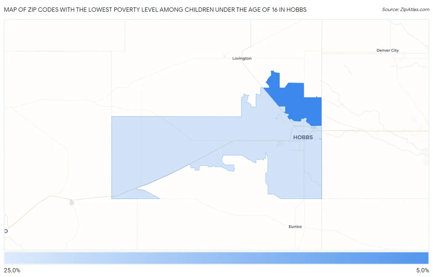 Zip Codes with the Lowest Poverty Level Among Children Under the Age of 16 in Hobbs Map