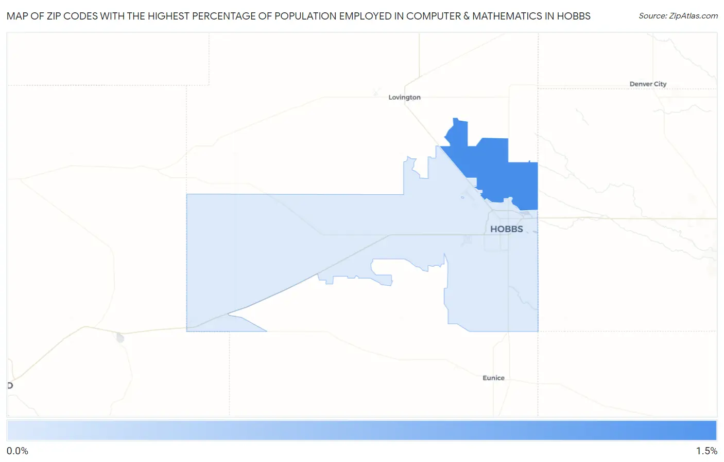 Zip Codes with the Highest Percentage of Population Employed in Computer & Mathematics in Hobbs Map