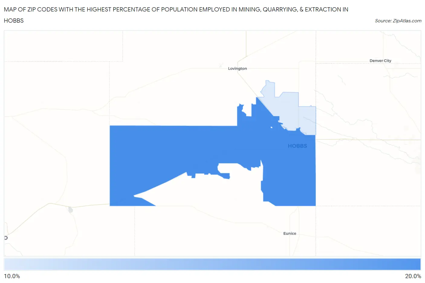 Zip Codes with the Highest Percentage of Population Employed in Mining, Quarrying, & Extraction in Hobbs Map