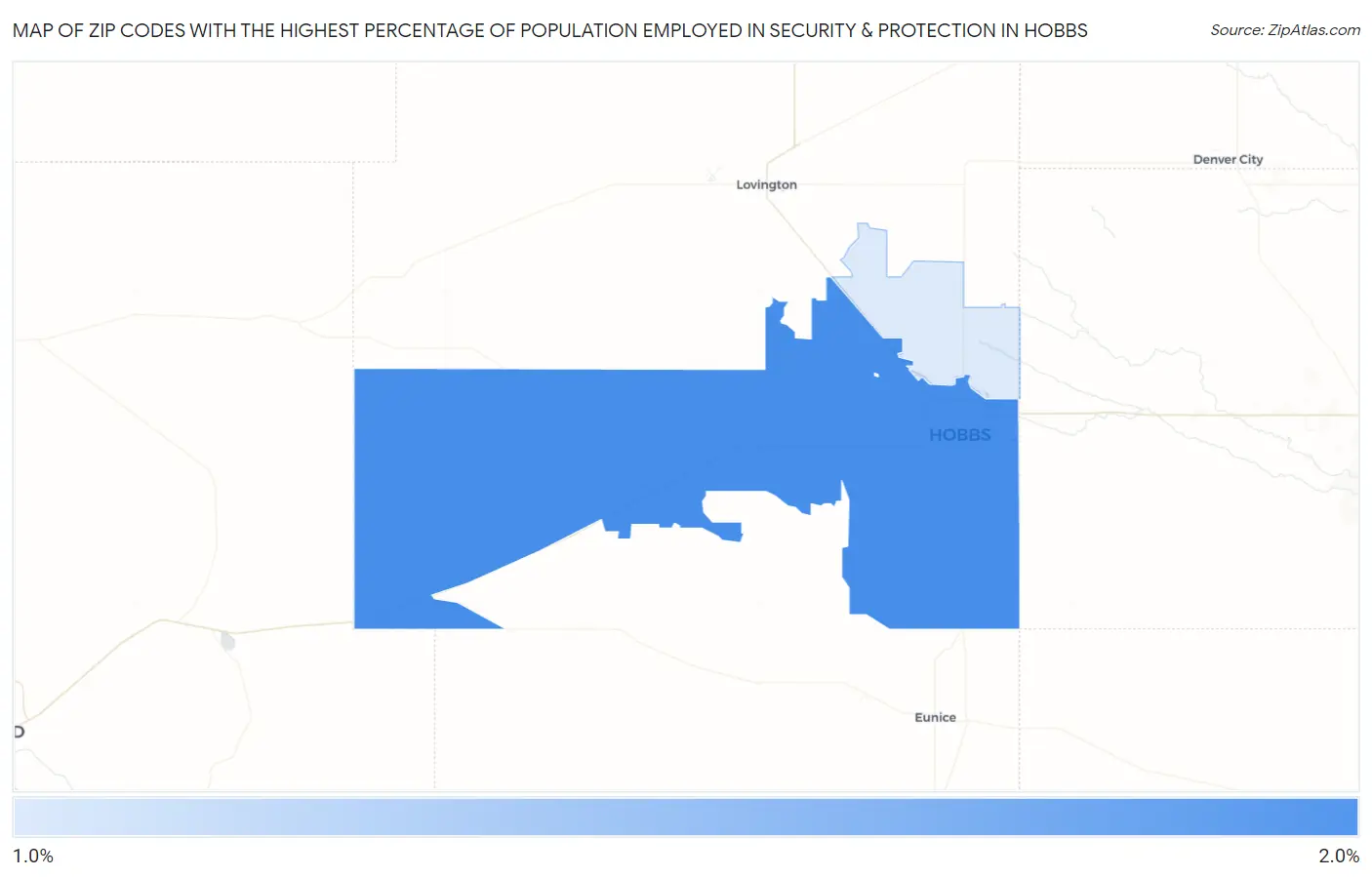 Zip Codes with the Highest Percentage of Population Employed in Security & Protection in Hobbs Map