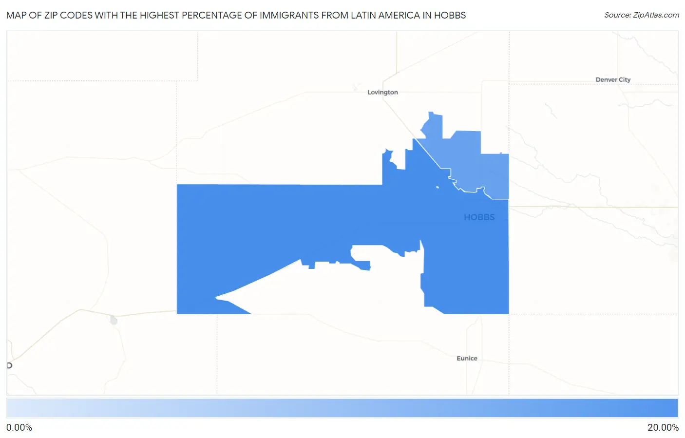 Zip Codes with the Highest Percentage of Immigrants from Latin America in Hobbs Map