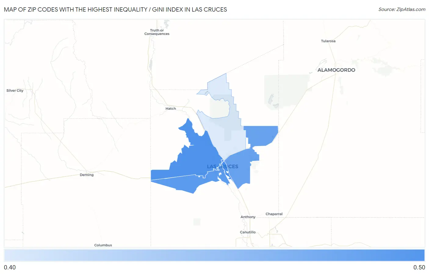 Zip Codes with the Highest Inequality / Gini Index in Las Cruces Map