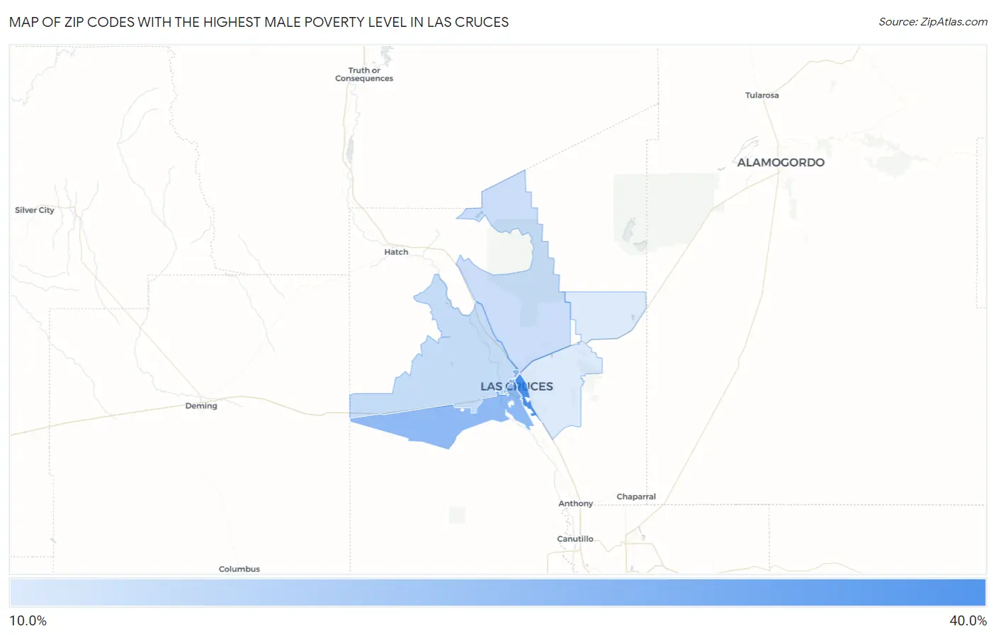 Zip Codes with the Highest Male Poverty Level in Las Cruces Map