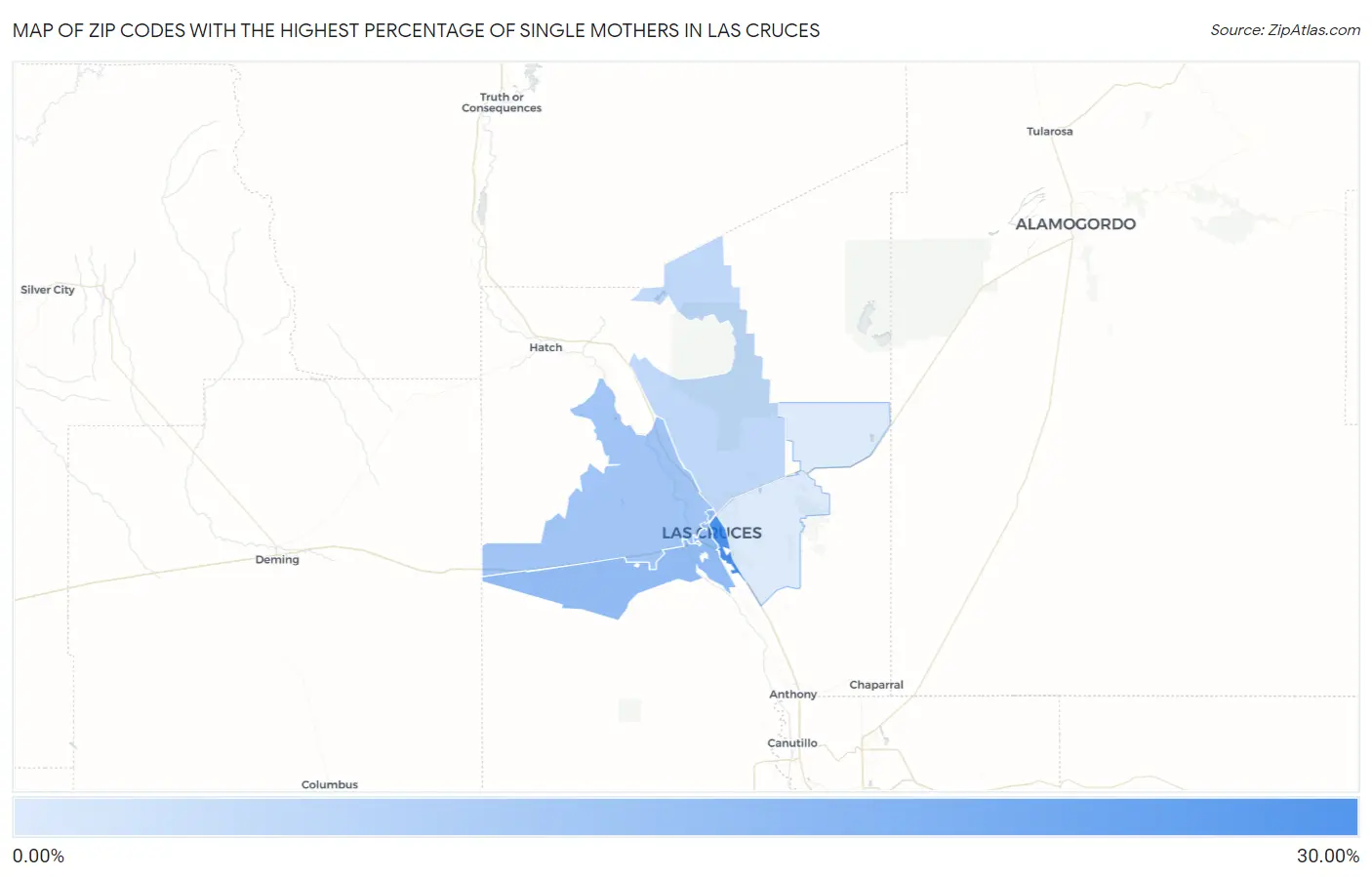 Zip Codes with the Highest Percentage of Single Mothers in Las Cruces Map