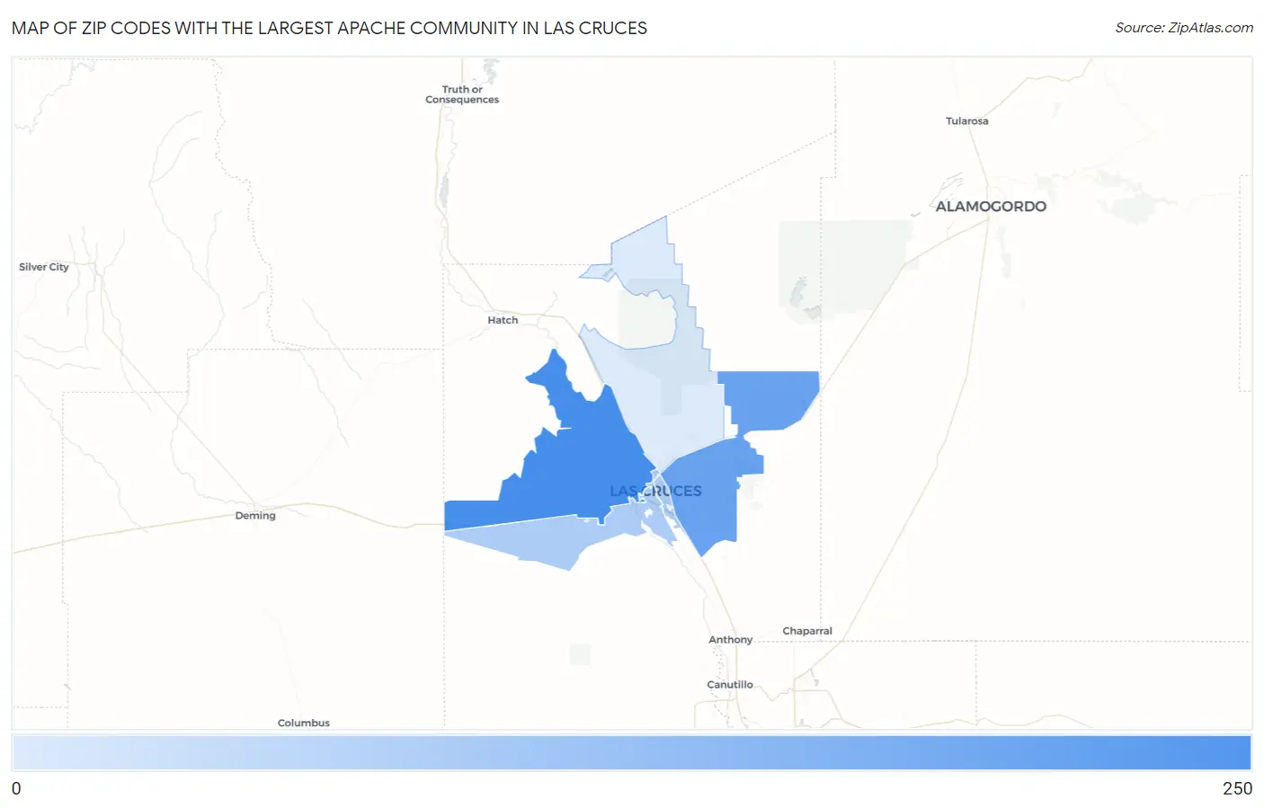 Zip Codes with the Largest Apache Community in Las Cruces Map