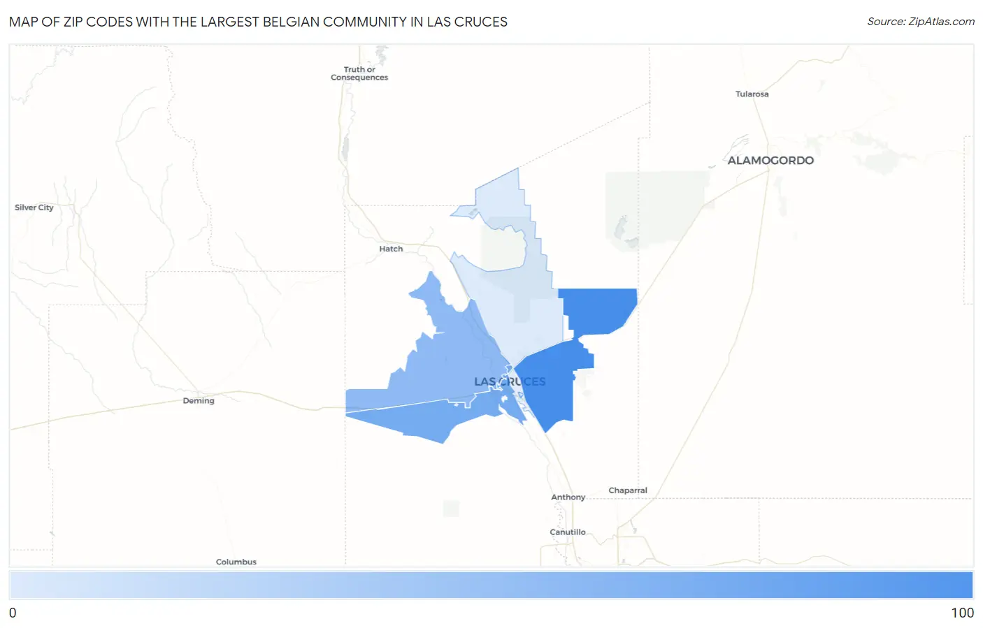 Zip Codes with the Largest Belgian Community in Las Cruces Map