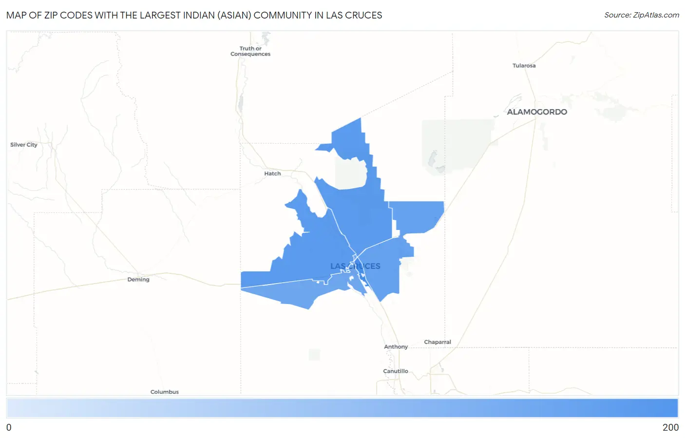 Zip Codes with the Largest Indian (Asian) Community in Las Cruces Map