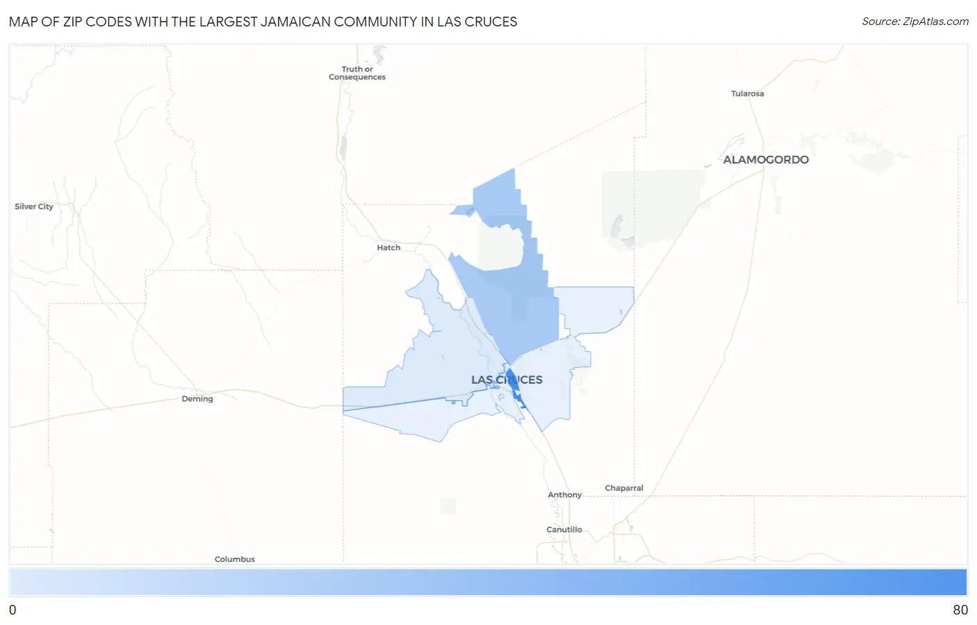 Zip Codes with the Largest Jamaican Community in Las Cruces Map