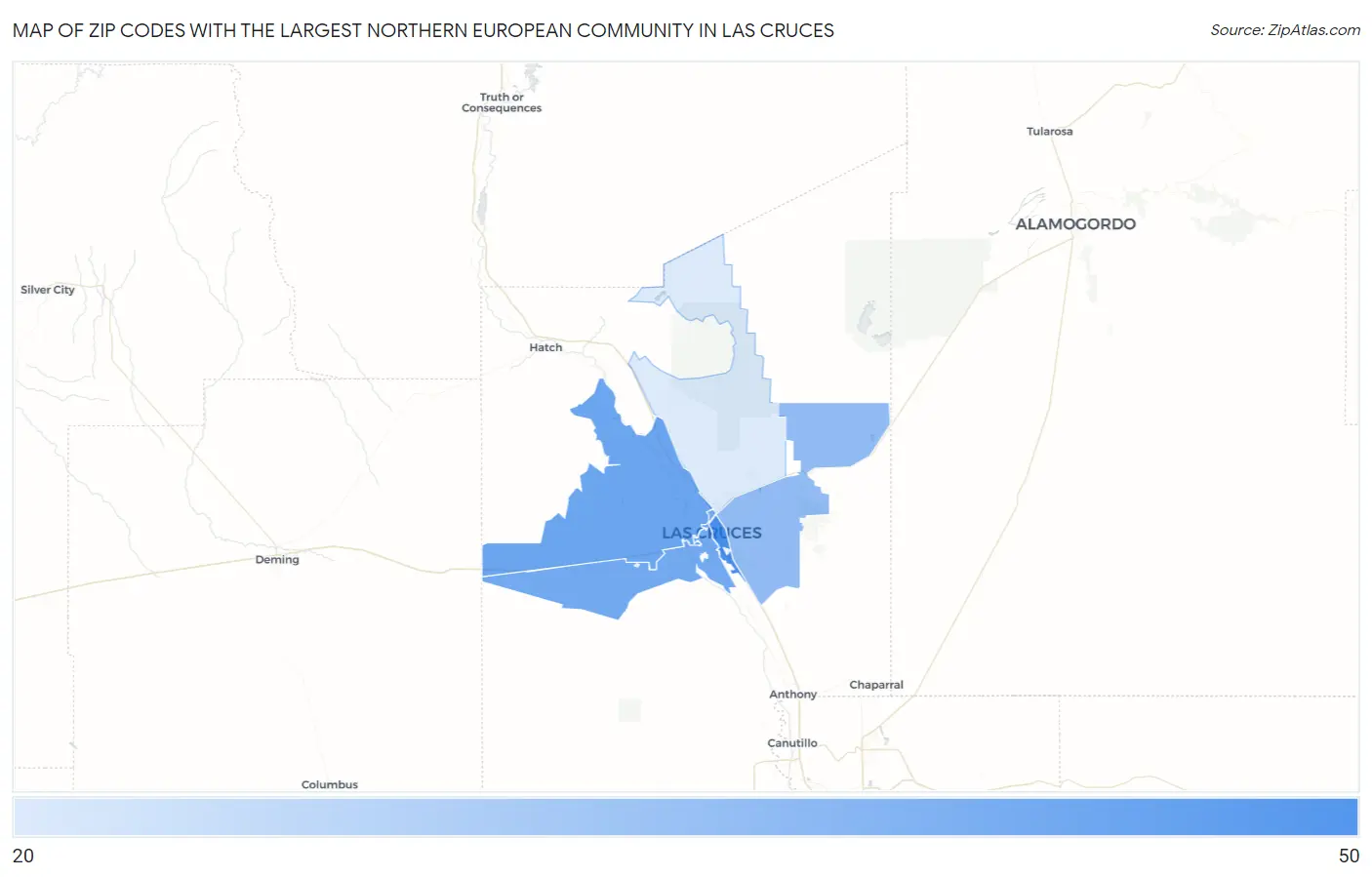 Zip Codes with the Largest Northern European Community in Las Cruces Map