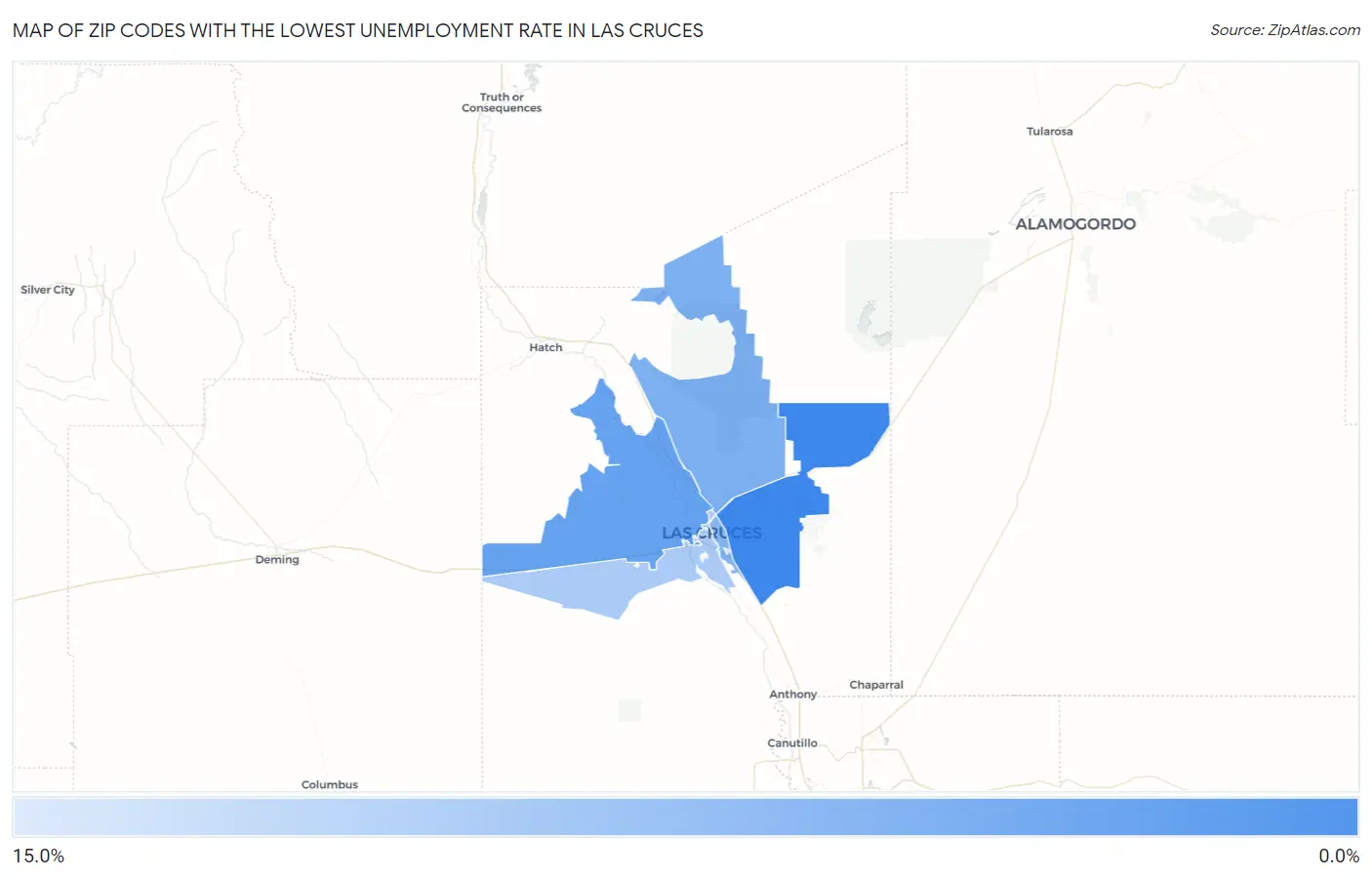 Zip Codes with the Lowest Unemployment Rate in Las Cruces Map