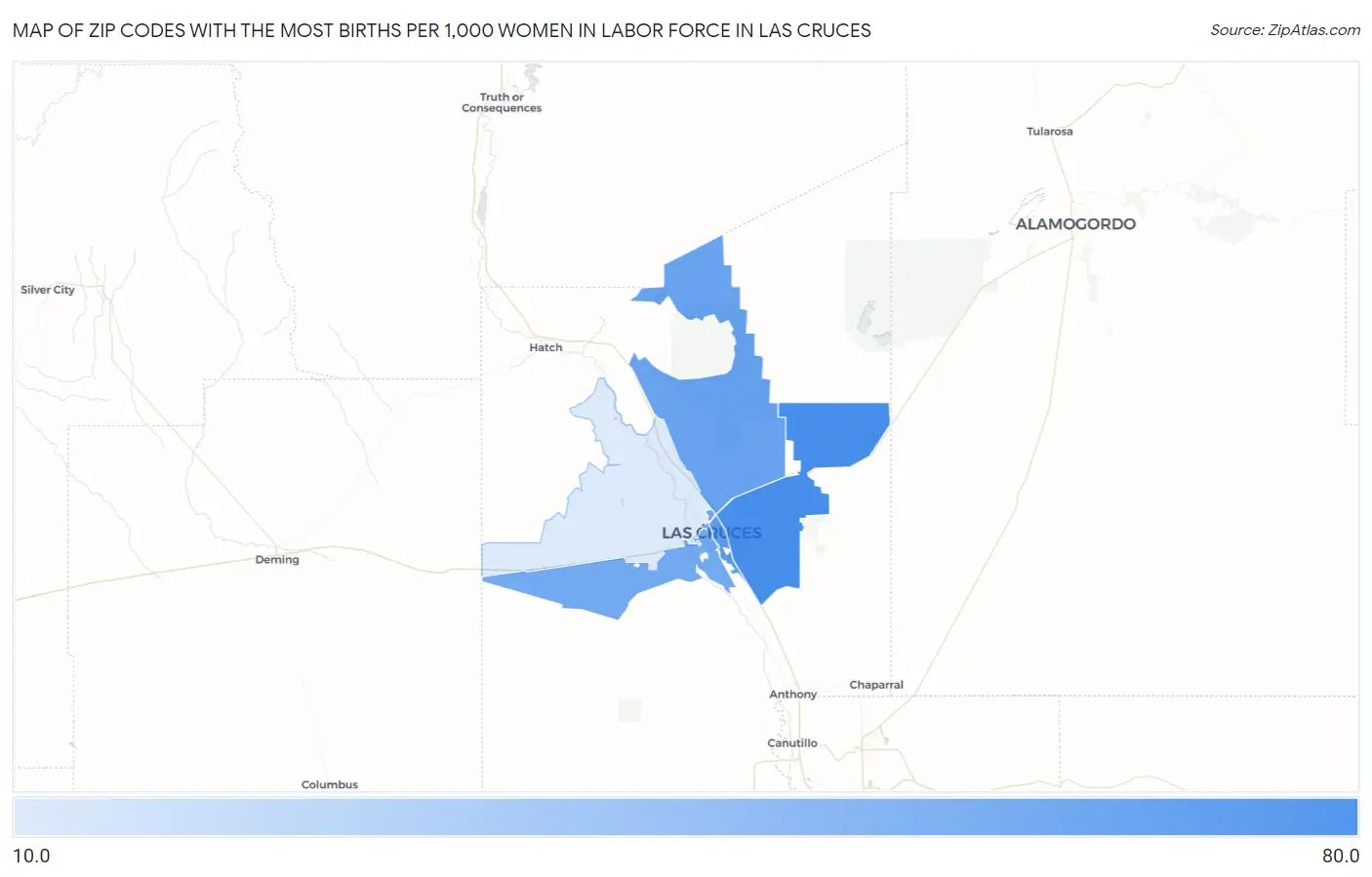 Zip Codes with the Most Births per 1,000 Women in Labor Force in Las Cruces Map