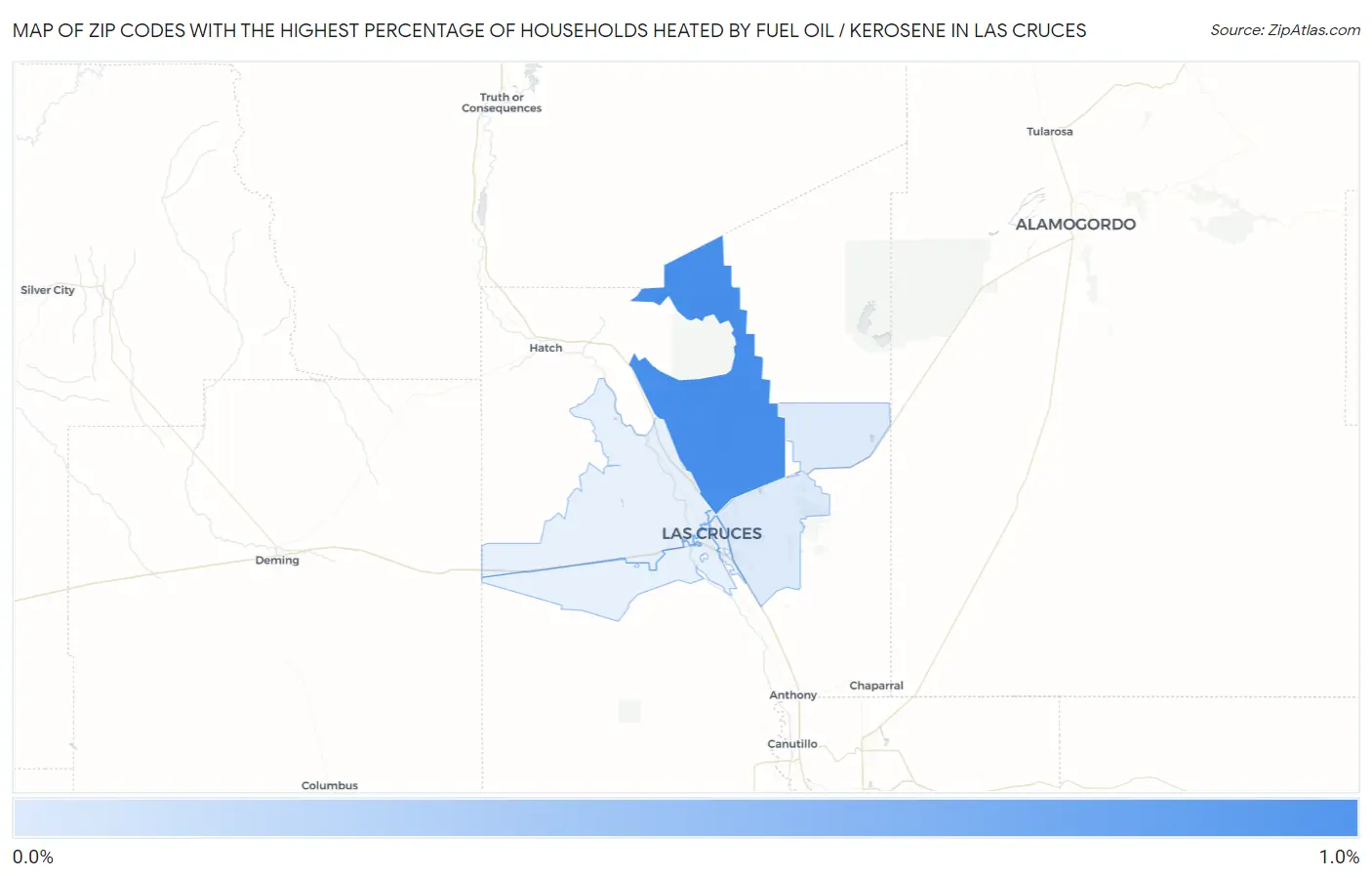 Zip Codes with the Highest Percentage of Households Heated by Fuel Oil / Kerosene in Las Cruces Map