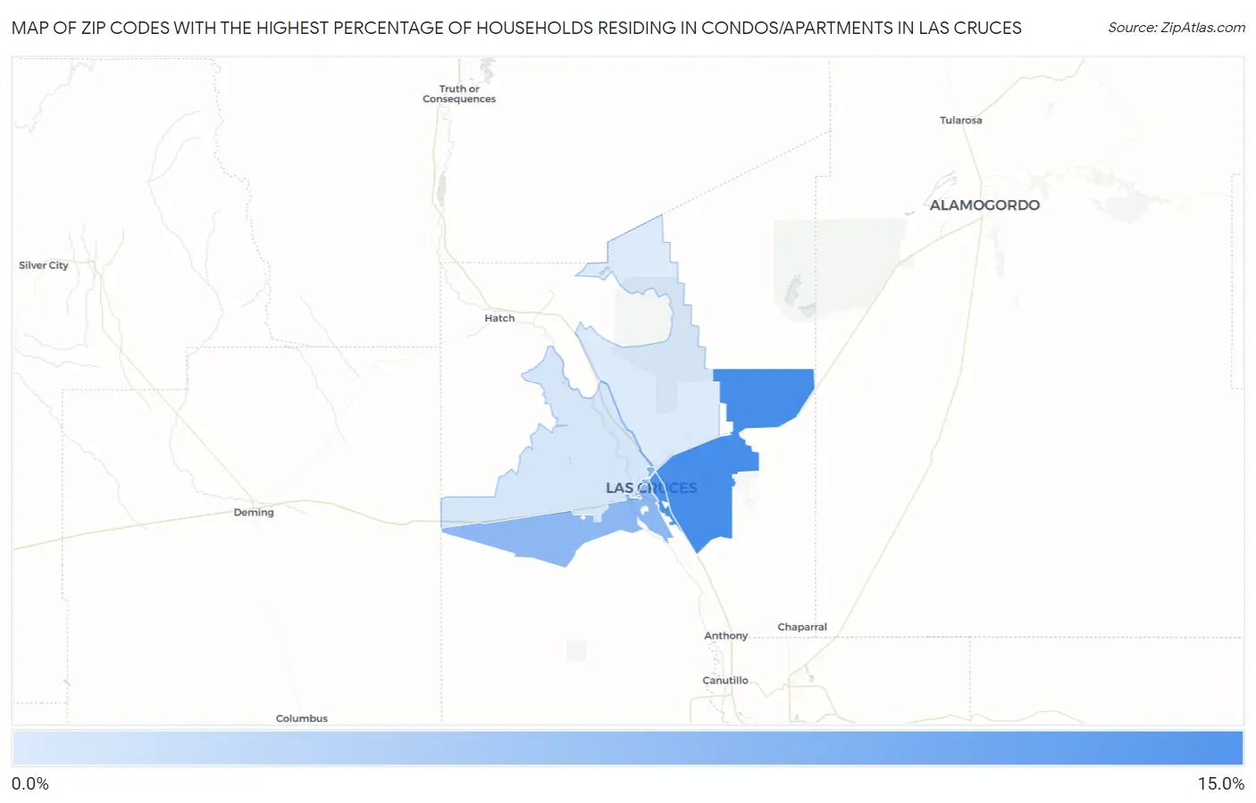 Zip Codes with the Highest Percentage of Households Residing in Condos/Apartments in Las Cruces Map