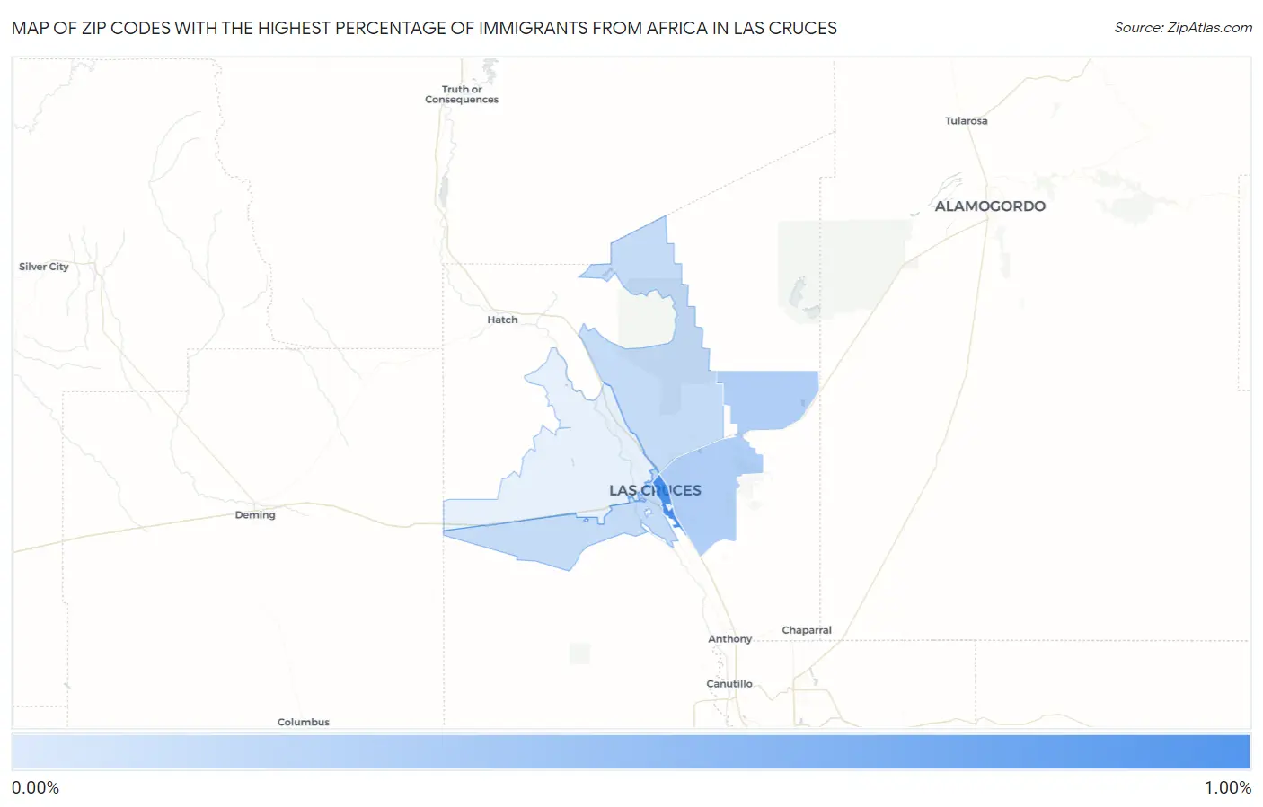 Zip Codes with the Highest Percentage of Immigrants from Africa in Las Cruces Map