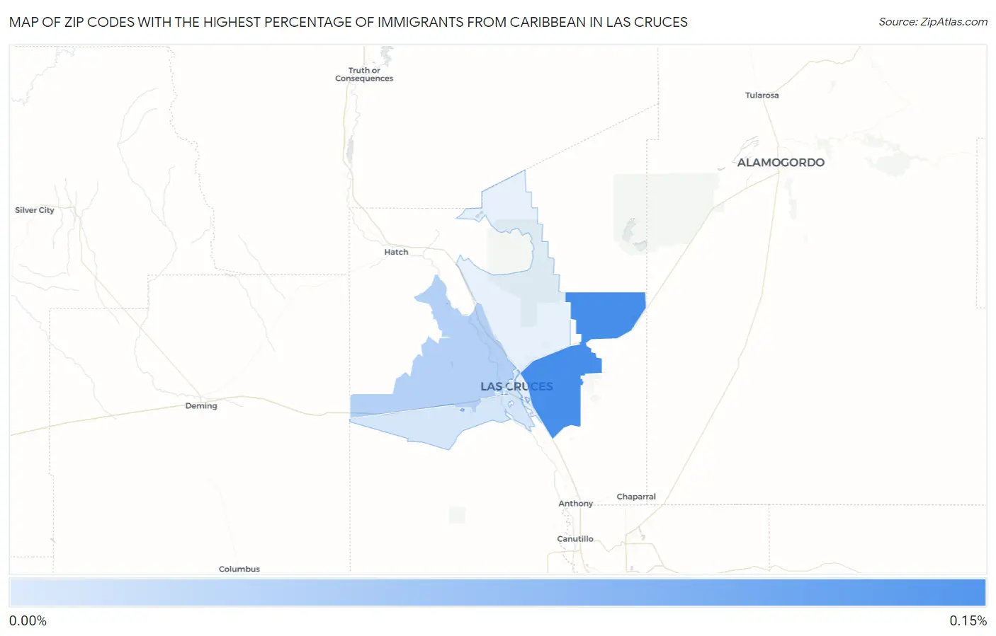 Zip Codes with the Highest Percentage of Immigrants from Caribbean in Las Cruces Map