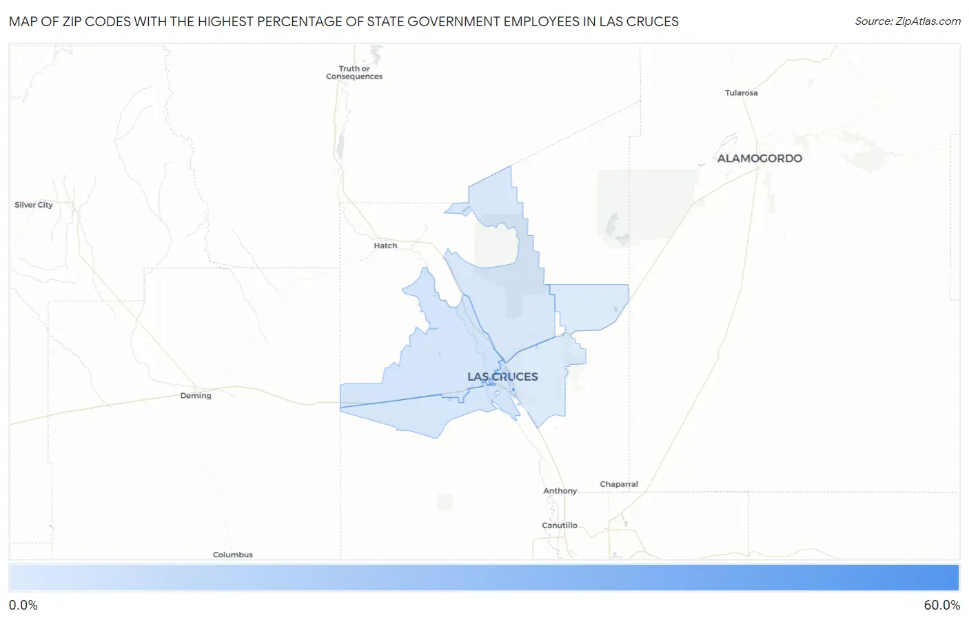 Zip Codes with the Highest Percentage of State Government Employees in Las Cruces Map