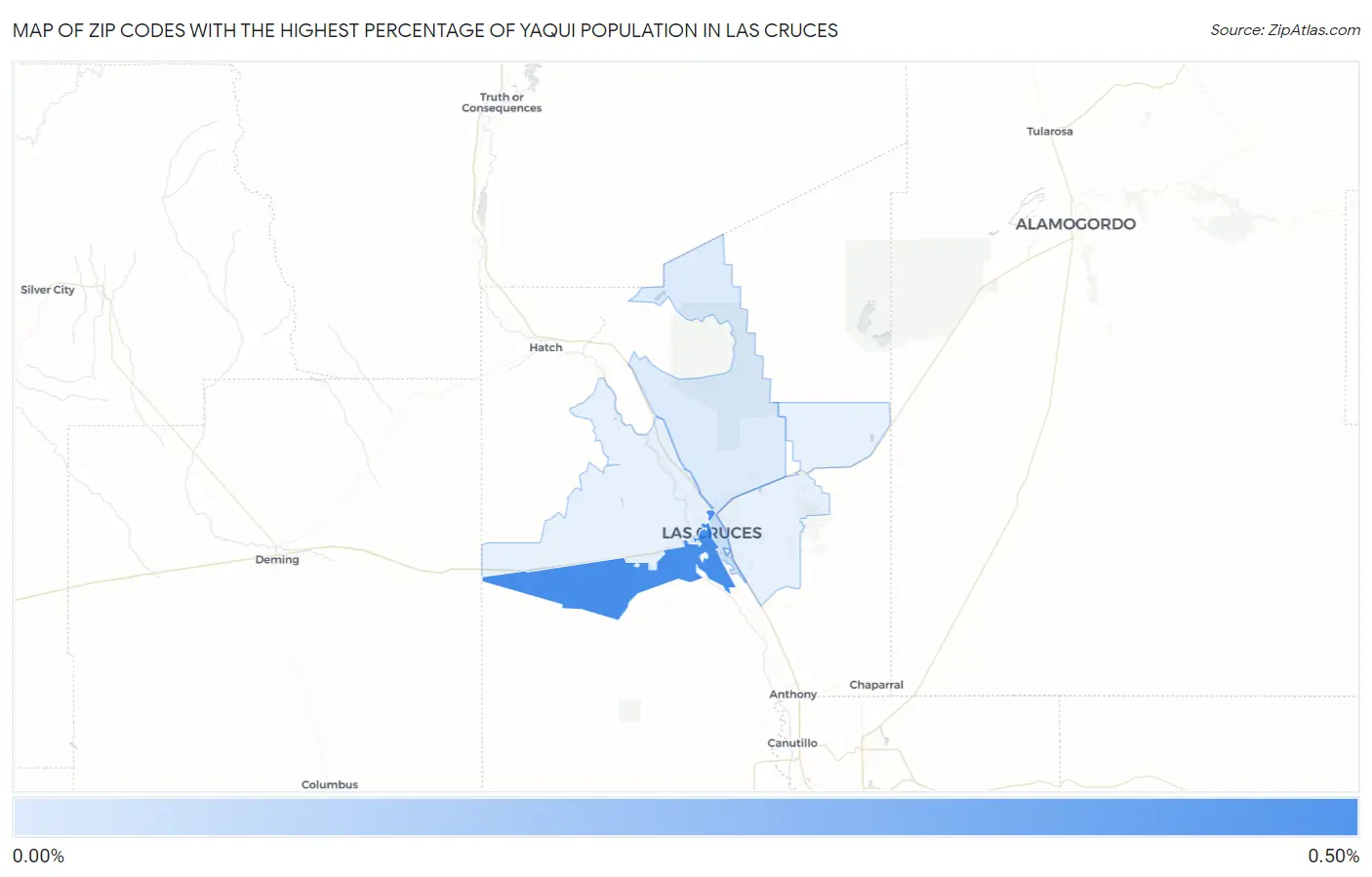 Zip Codes with the Highest Percentage of Yaqui Population in Las Cruces Map
