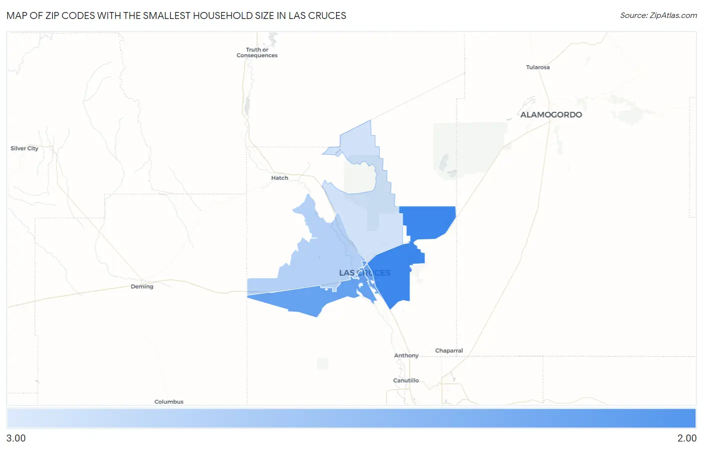 Zip Codes with the Smallest Household Size in Las Cruces Map