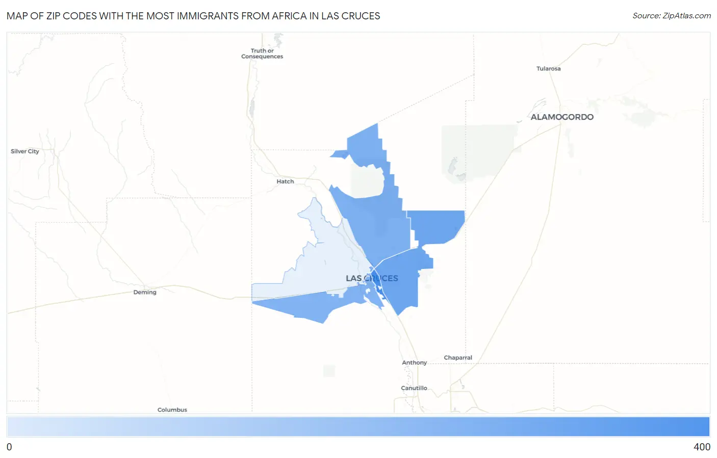 Zip Codes with the Most Immigrants from Africa in Las Cruces Map
