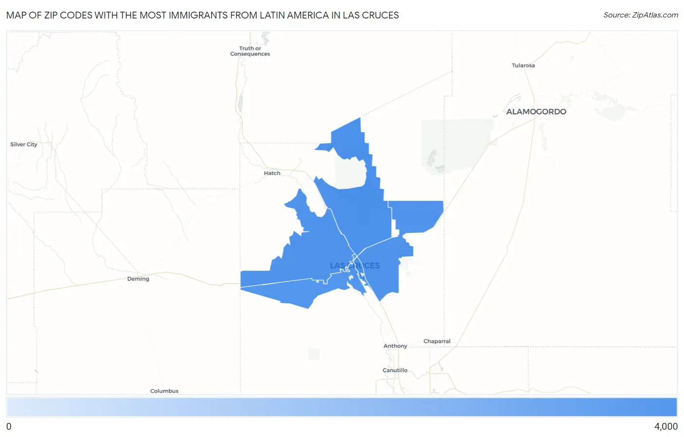 Zip Codes with the Most Immigrants from Latin America in Las Cruces Map