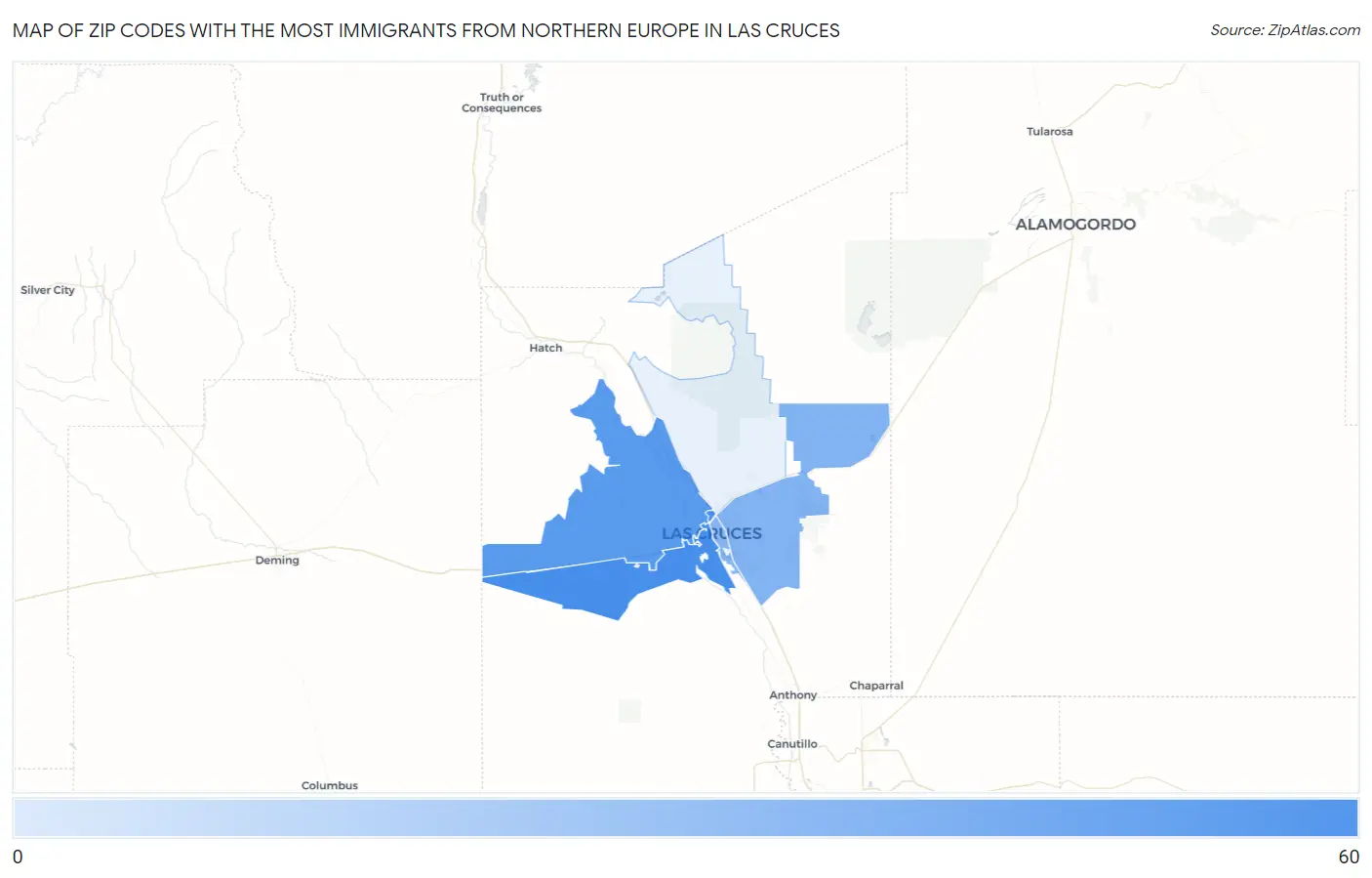 Zip Codes with the Most Immigrants from Northern Europe in Las Cruces Map