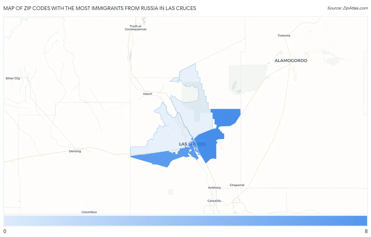 Zip Codes with the Most Immigrants from Russia in Las Cruces Map
