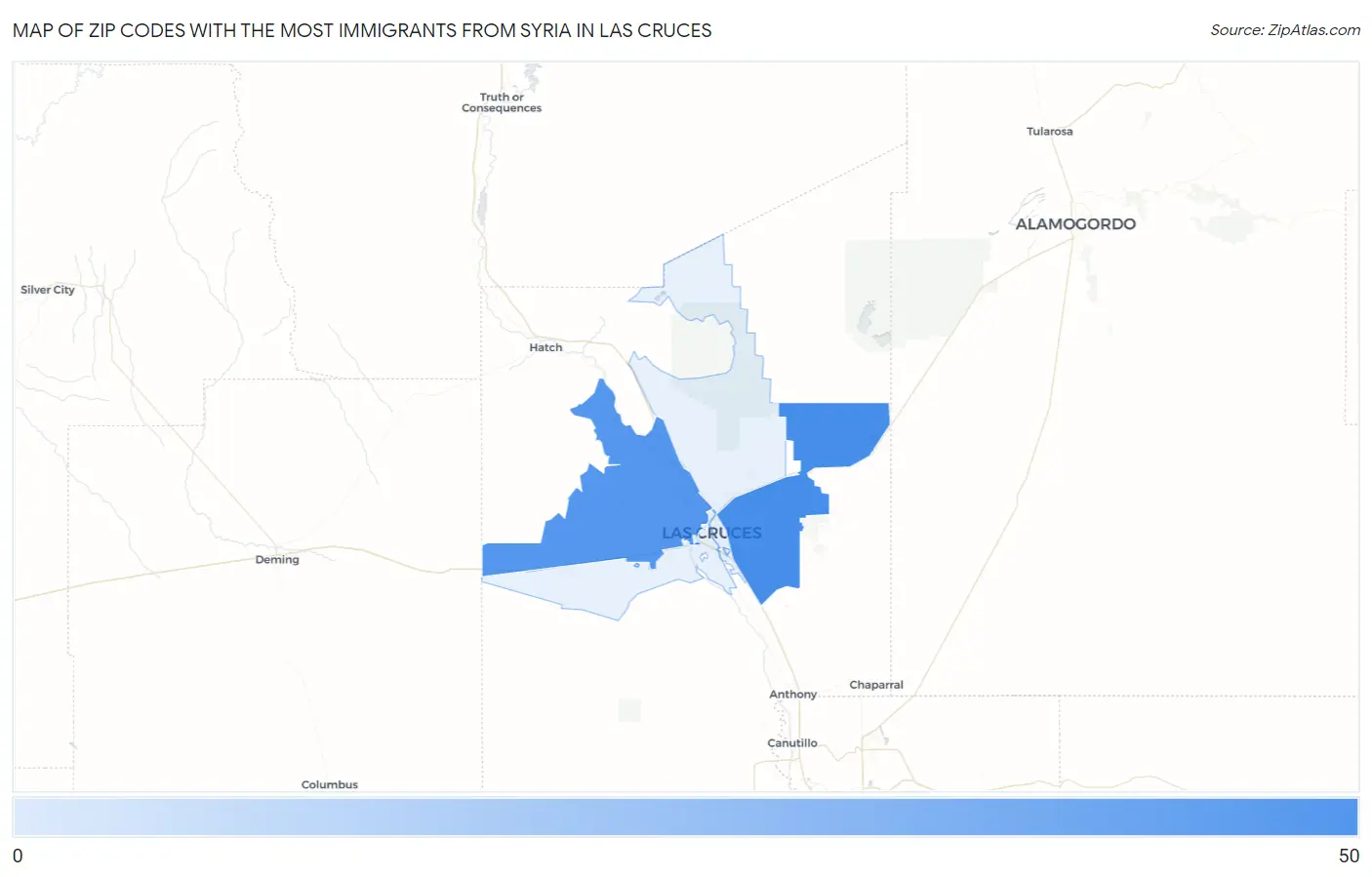 Zip Codes with the Most Immigrants from Syria in Las Cruces Map
