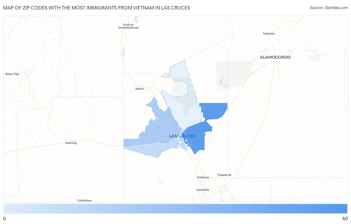 Zip Codes with the Most Immigrants from Vietnam in Las Cruces Map