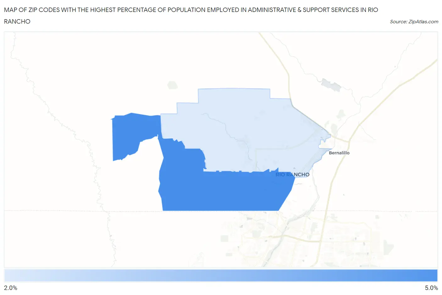 Zip Codes with the Highest Percentage of Population Employed in Administrative & Support Services in Rio Rancho Map
