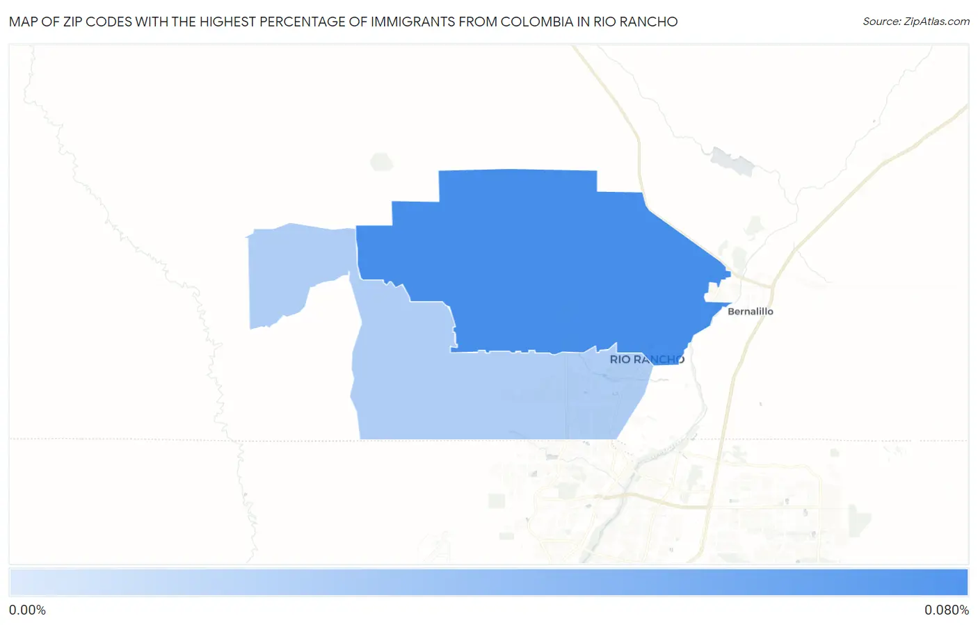 Zip Codes with the Highest Percentage of Immigrants from Colombia in Rio Rancho Map