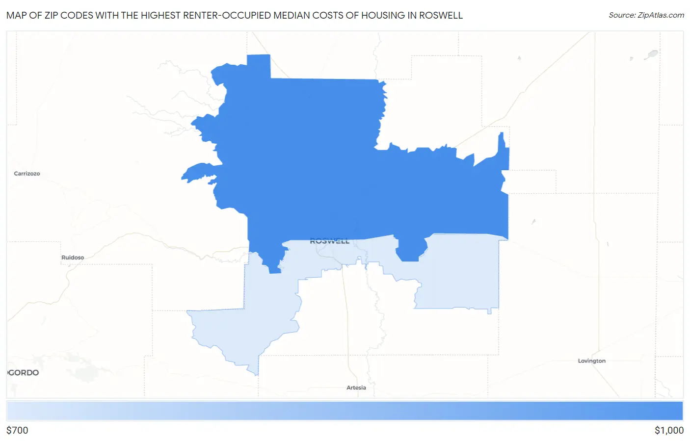 Zip Codes with the Highest Renter-Occupied Median Costs of Housing in Roswell Map