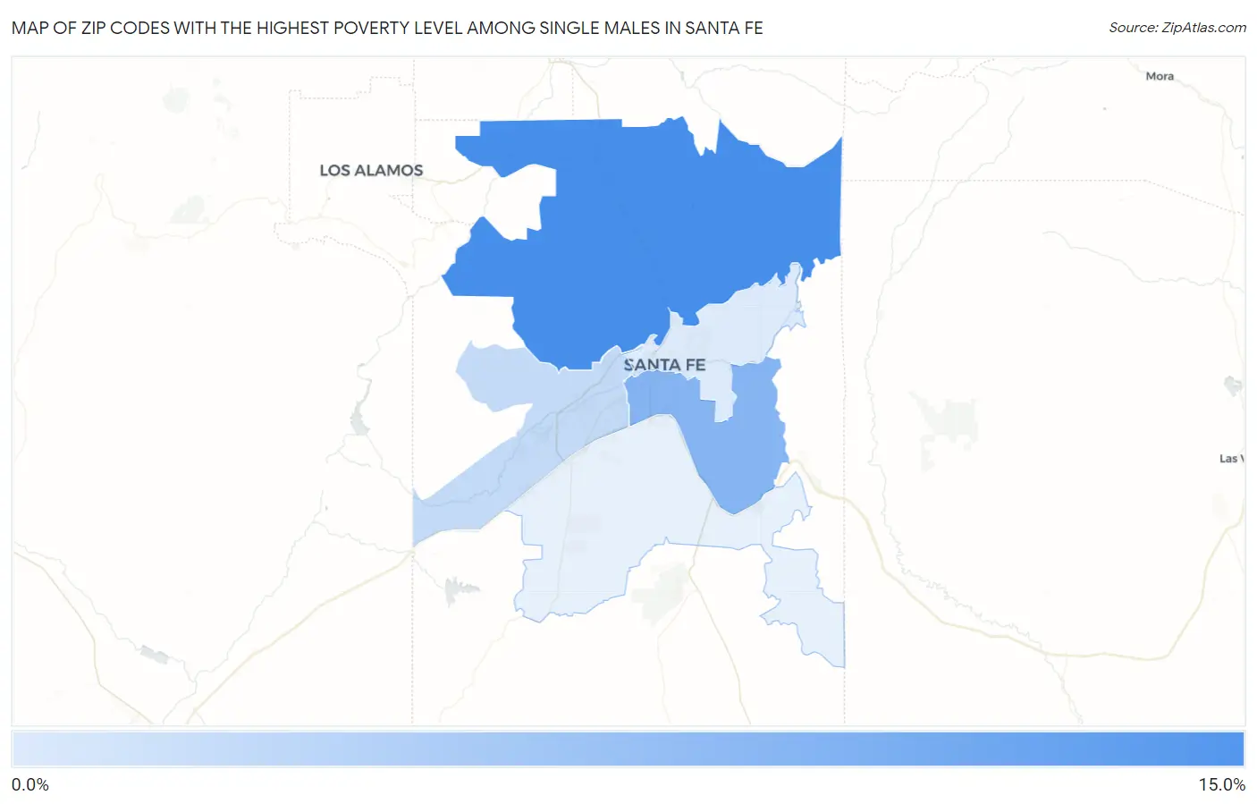 Zip Codes with the Highest Poverty Level Among Single Males in Santa Fe Map